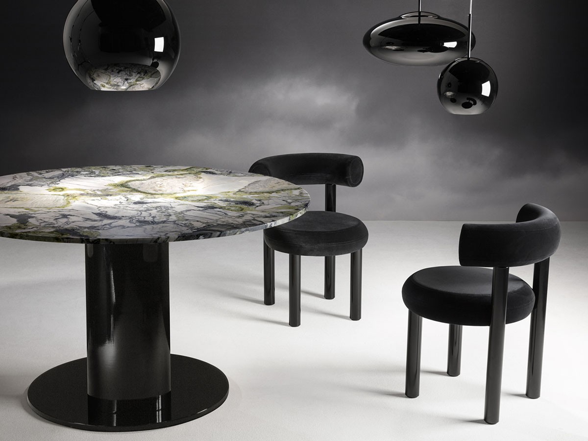 Tom Dixon Tube Wide Base Black Primavera Marble Top Round