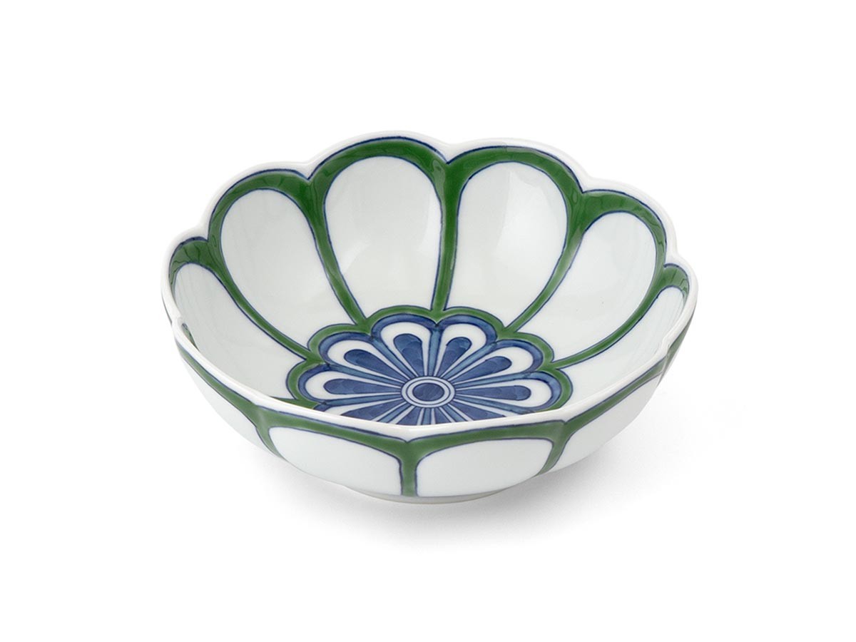 源右衛門窯 緑彩菊見込 鉢 菊型