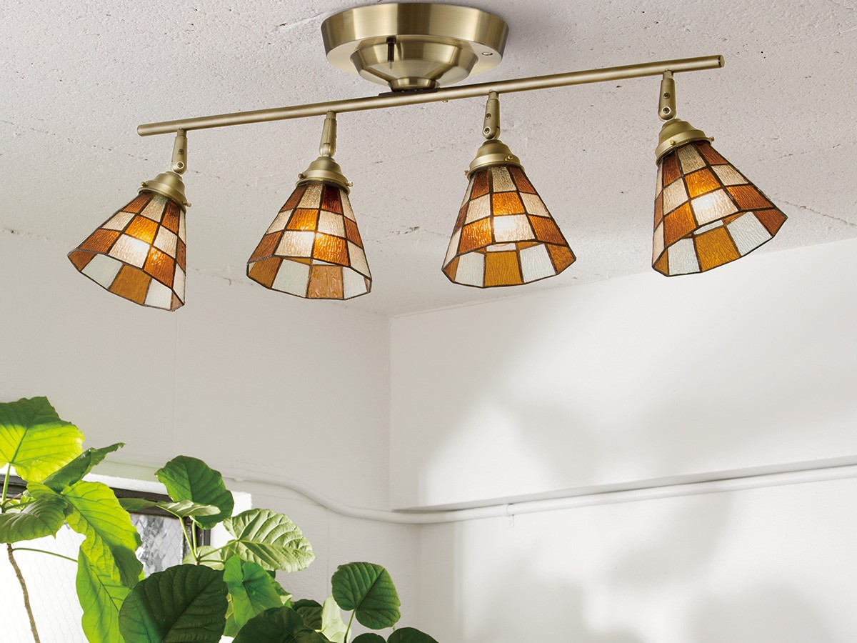 CUSTOM SERIES
4 Ceiling Lamp × Stained Glass Checker / カスタムシリーズ
4灯シーリングランプ × ステンドグラス（チェッカー） （ライト・照明 > シーリングライト） 2