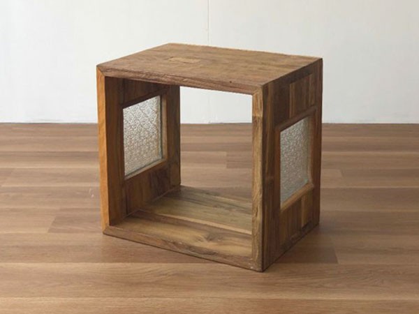 KAJA UKKO Old Teak Wood Cube Box / カジャ ウッコ チーク古材 キューブボックス サイドガラスタイプ （収納家具 > ラック・シェルフ） 24