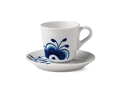 Royal Copenhagen White Fluted Half Lace Tea Cup & Saucer