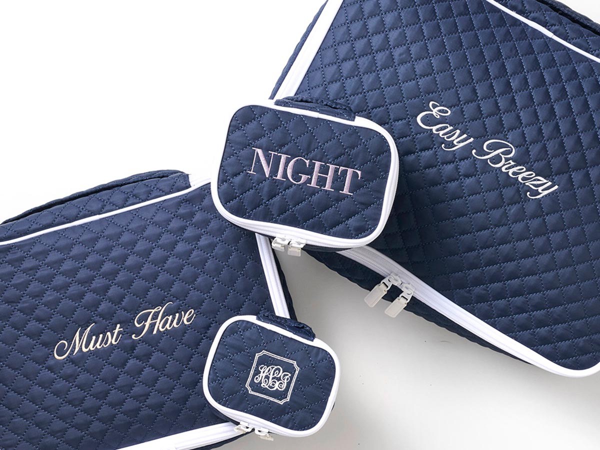 HOTEL LIKE INTERIOR Diamond Quilt Pouch / ホテルライクインテリア ダイヤモンド キルトポーチ 刺繍入り4点セット（ネイビー） （インテリア雑貨 > その他インテリア雑貨） 2