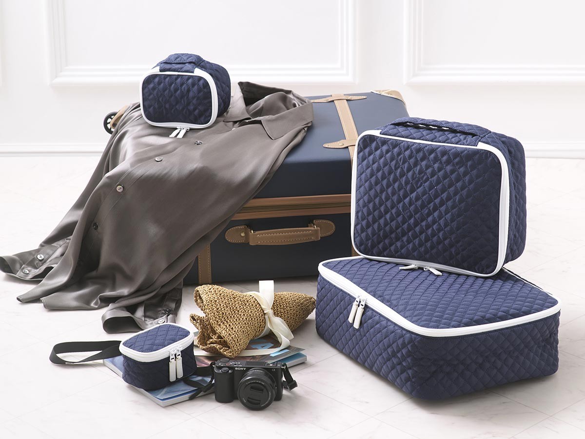 HOTEL LIKE INTERIOR Diamond Quilt Pouch / ホテルライクインテリア ダイヤモンド キルトポーチ 刺繍入り4点セット（ネイビー） （インテリア雑貨 > その他インテリア雑貨） 3
