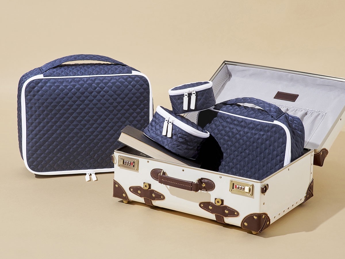 HOTEL LIKE INTERIOR Diamond Quilt Pouch / ホテルライクインテリア ダイヤモンド キルトポーチ 刺繍入り4点セット（ネイビー） （インテリア雑貨 > その他インテリア雑貨） 4