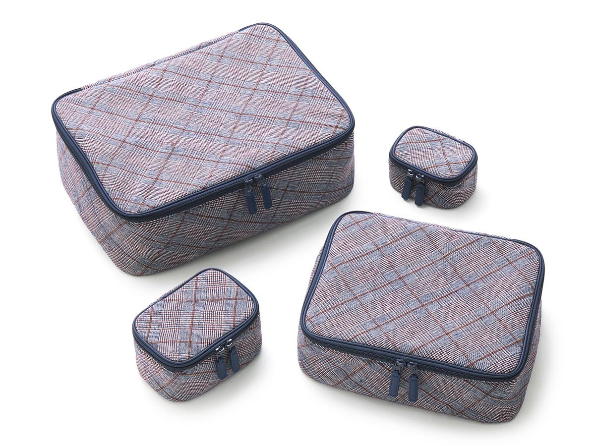 HOTEL LIKE INTERIOR Posh Plaid Pouch / ホテルライクインテリア ポッシュプレイドポーチ 刺繍入り4点セット（ネイビー × レッド） （インテリア雑貨 > その他インテリア雑貨） 5