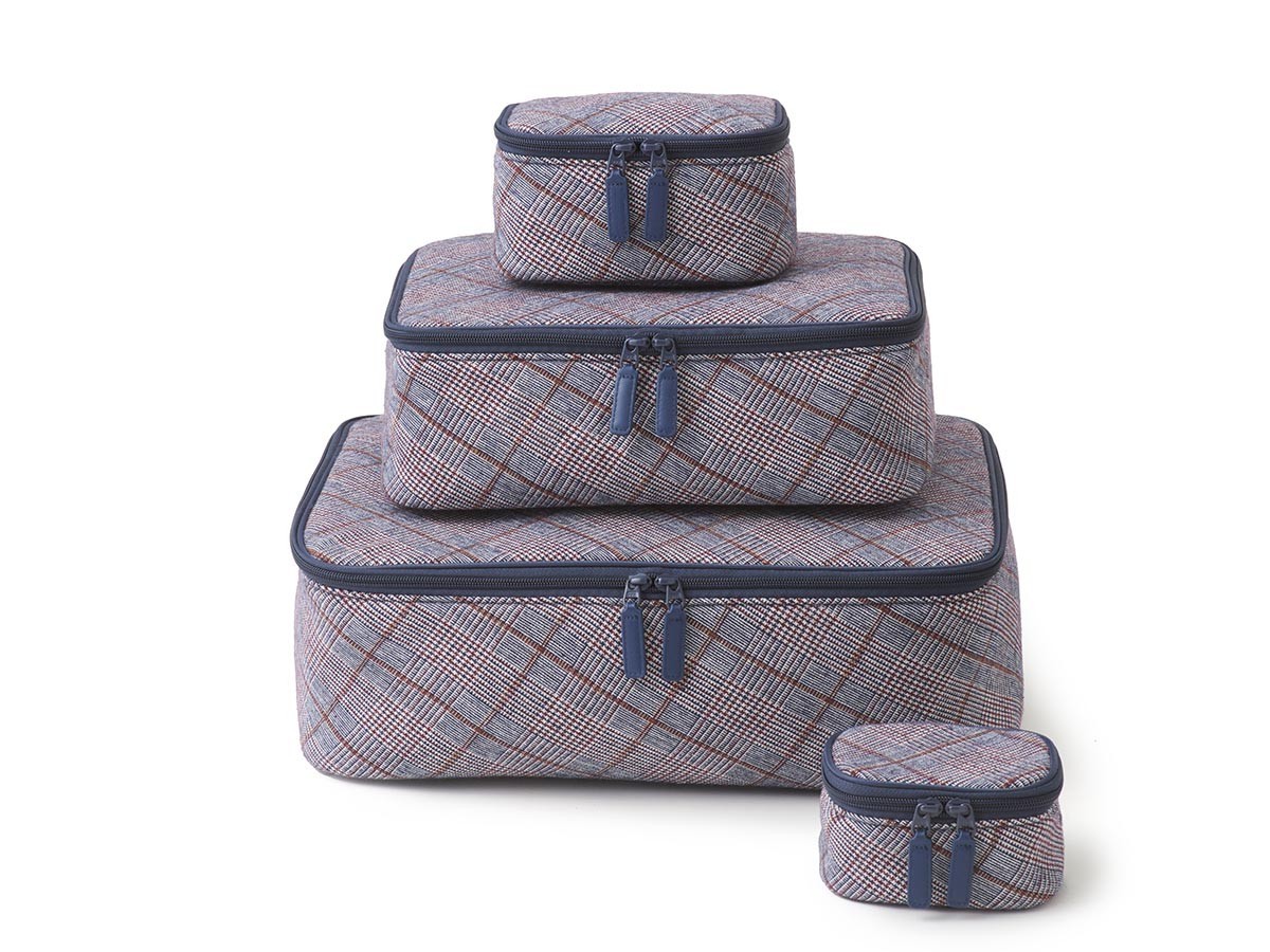 HOTEL LIKE INTERIOR Posh Plaid Pouch / ホテルライクインテリア ポッシュプレイドポーチ 刺繍入り4点セット（ネイビー × レッド） （インテリア雑貨 > その他インテリア雑貨） 4