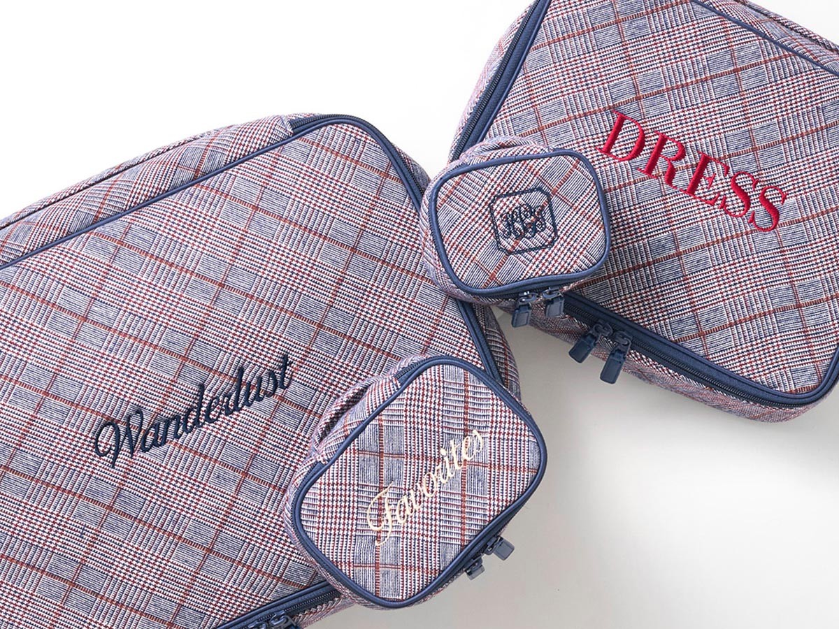 HOTEL LIKE INTERIOR Posh Plaid Pouch / ホテルライクインテリア ポッシュプレイドポーチ 刺繍入り4点セット（ネイビー × レッド） （インテリア雑貨 > その他インテリア雑貨） 2