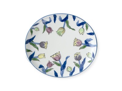 源右衛門　新品染錦チューリップ　赤　楕円皿　　　　　含む5点セット 染錦チューリップ（赤） 皿（楕円・小） ｜ 有田焼の源右衛門窯