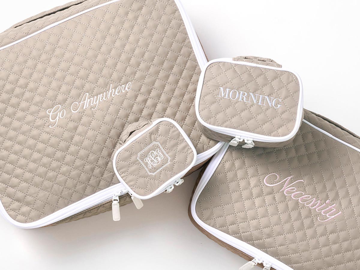 HOTEL LIKE INTERIOR Diamond Quilt Pouch / ホテルライクインテリア ダイヤモンド キルトポーチ 刺繍入り4点セット（サンド） （インテリア雑貨 > その他インテリア雑貨） 2