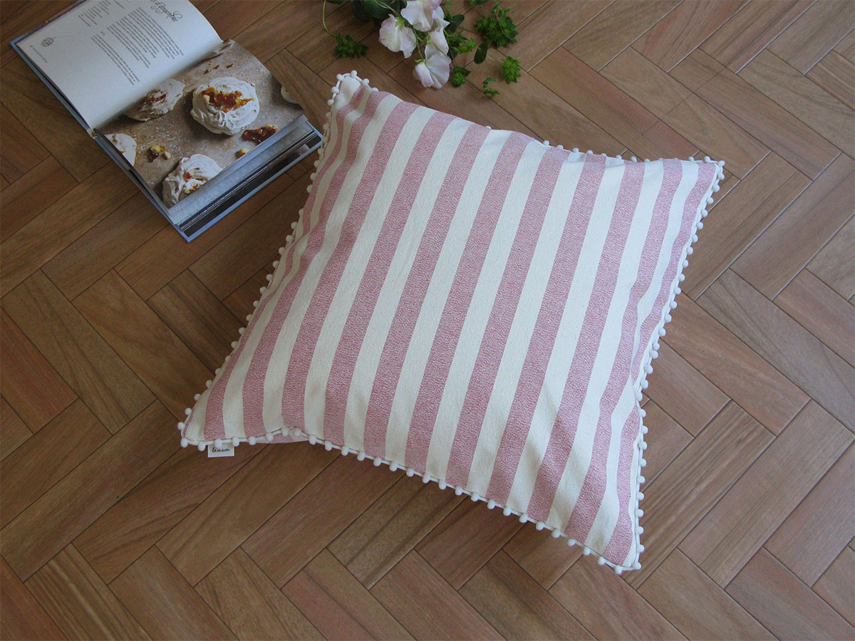 canvas stripes cushion cover pompon SQ 2