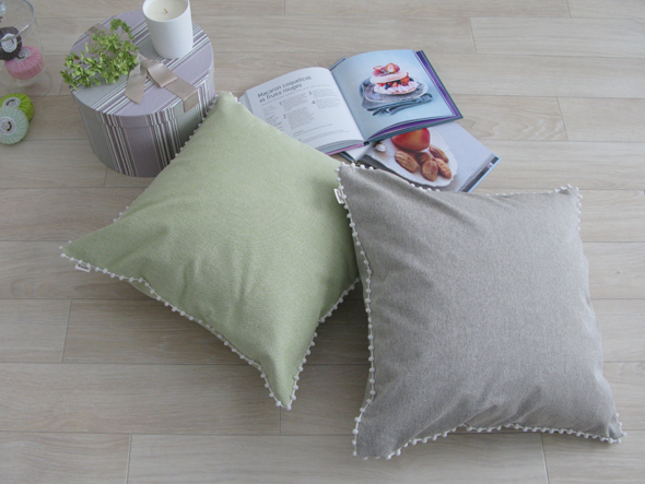 canvas chambray cushion cover pompon SQ 3