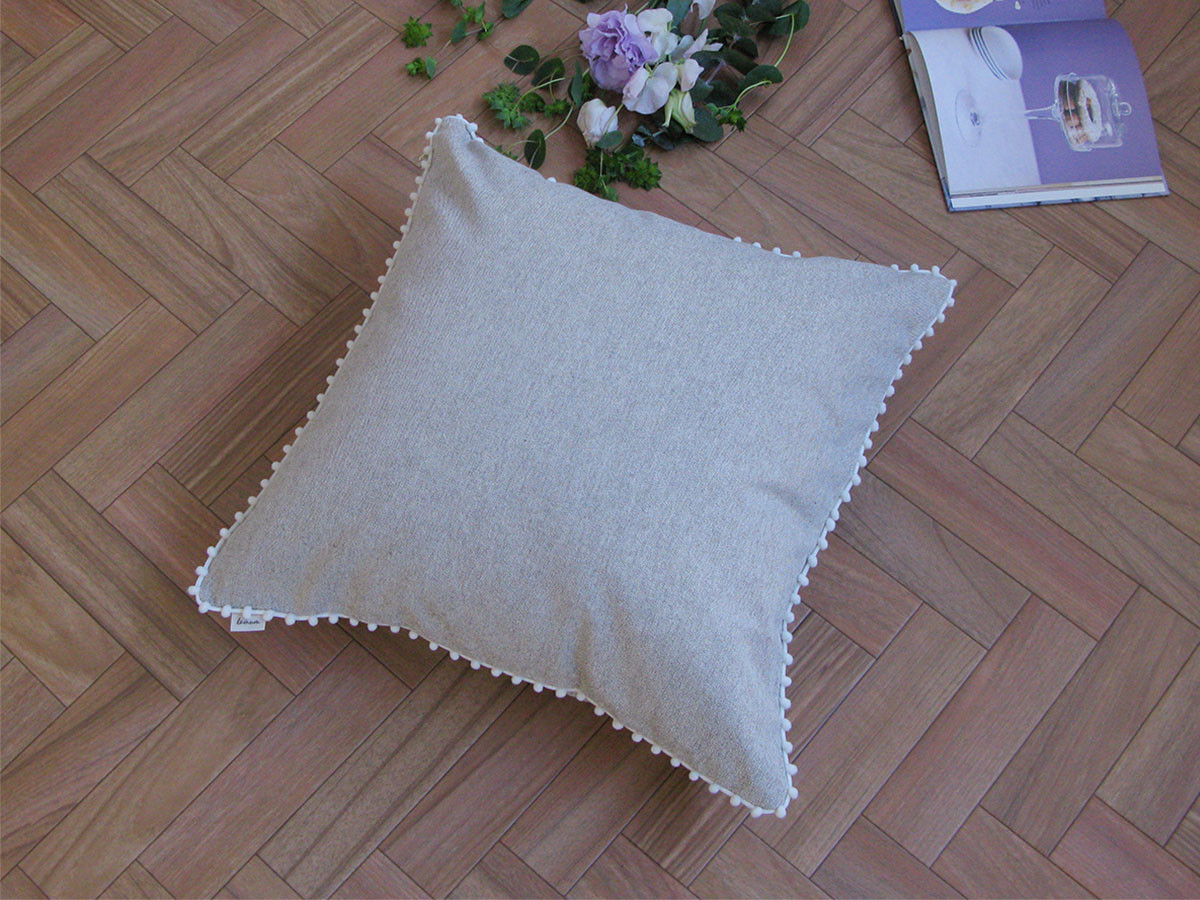 canvas chambray cushion cover pompon SQ 1