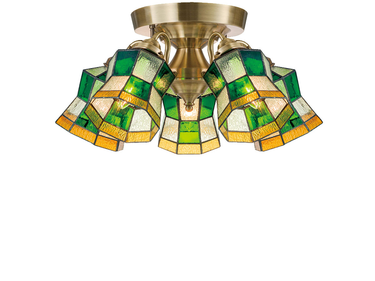 CUSTOM SERIES
5 Ceiling Lamp × Stained Glass Helm / カスタムシリーズ
5灯シーリングランプ × ステンドグラス（ヘルム） （ライト・照明 > シーリングライト） 1
