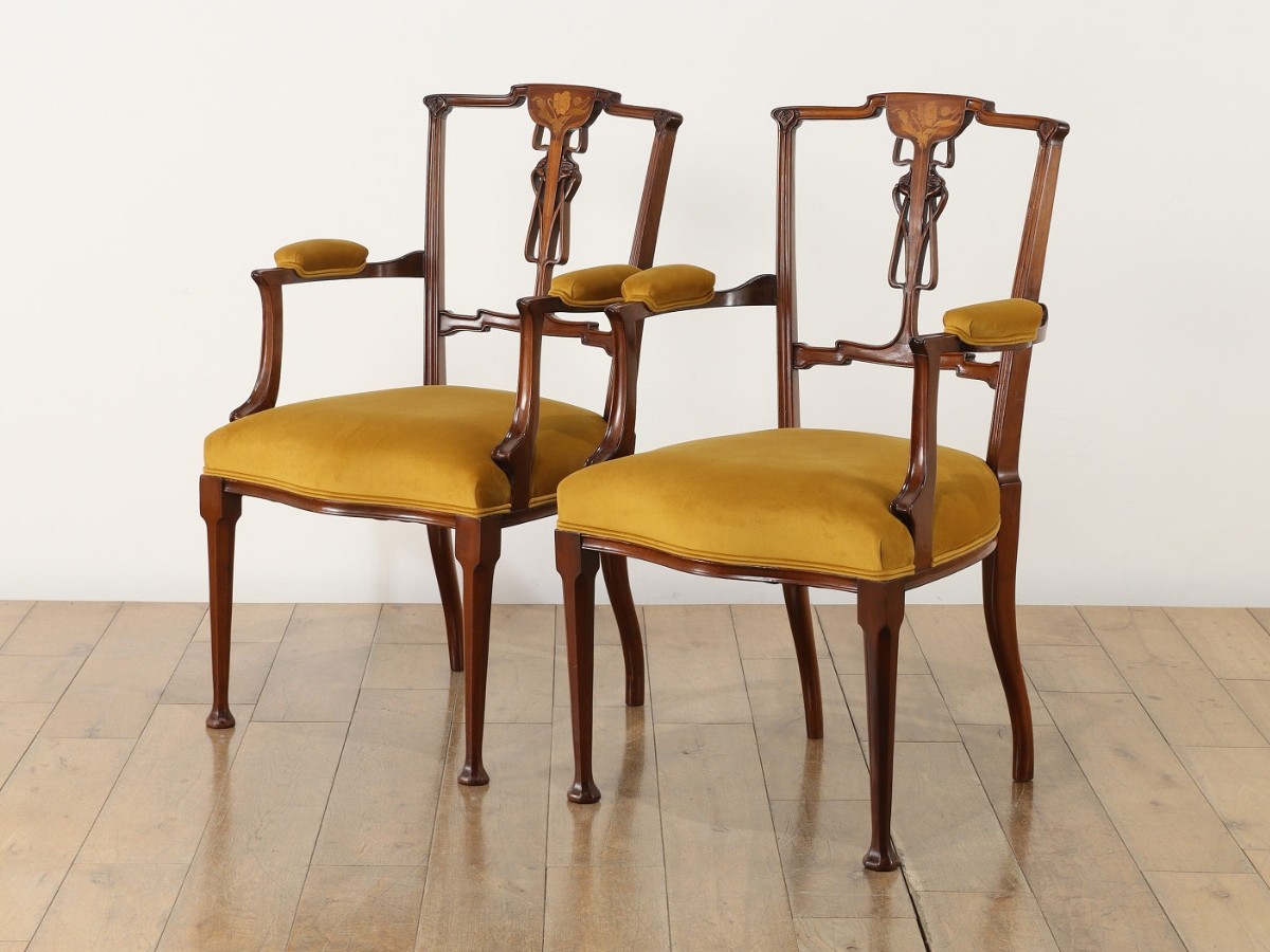 Lloyd's Antiques Real Antique 
Art Nouveau Dressing Armchair / ロイズ・アンティークス 英国アンティーク家具
アールヌーヴォー ドレッシングアームチェア （チェア・椅子 > ダイニングチェア） 19