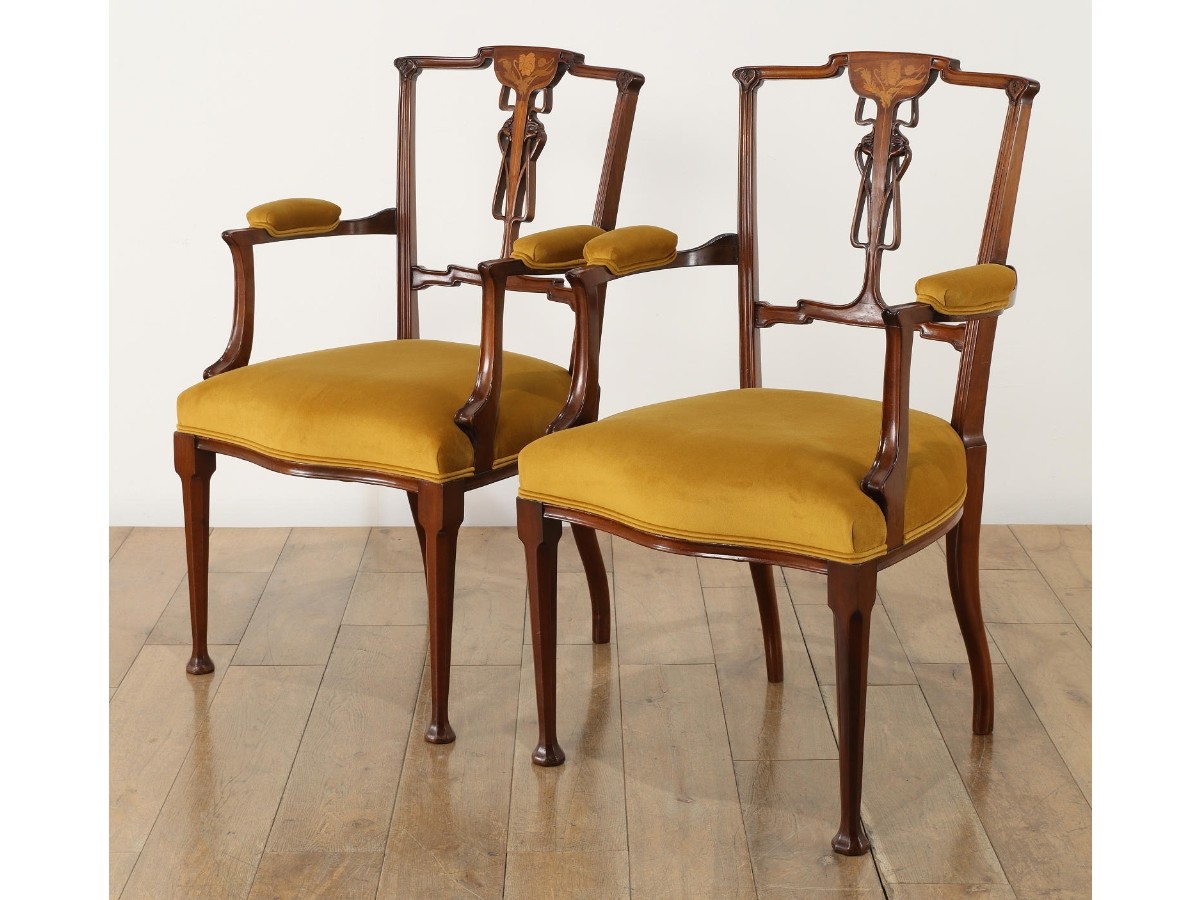 Lloyd's Antiques Real Antique 
Art Nouveau Dressing Armchair / ロイズ・アンティークス 英国アンティーク家具
アールヌーヴォー ドレッシングアームチェア （チェア・椅子 > ダイニングチェア） 20