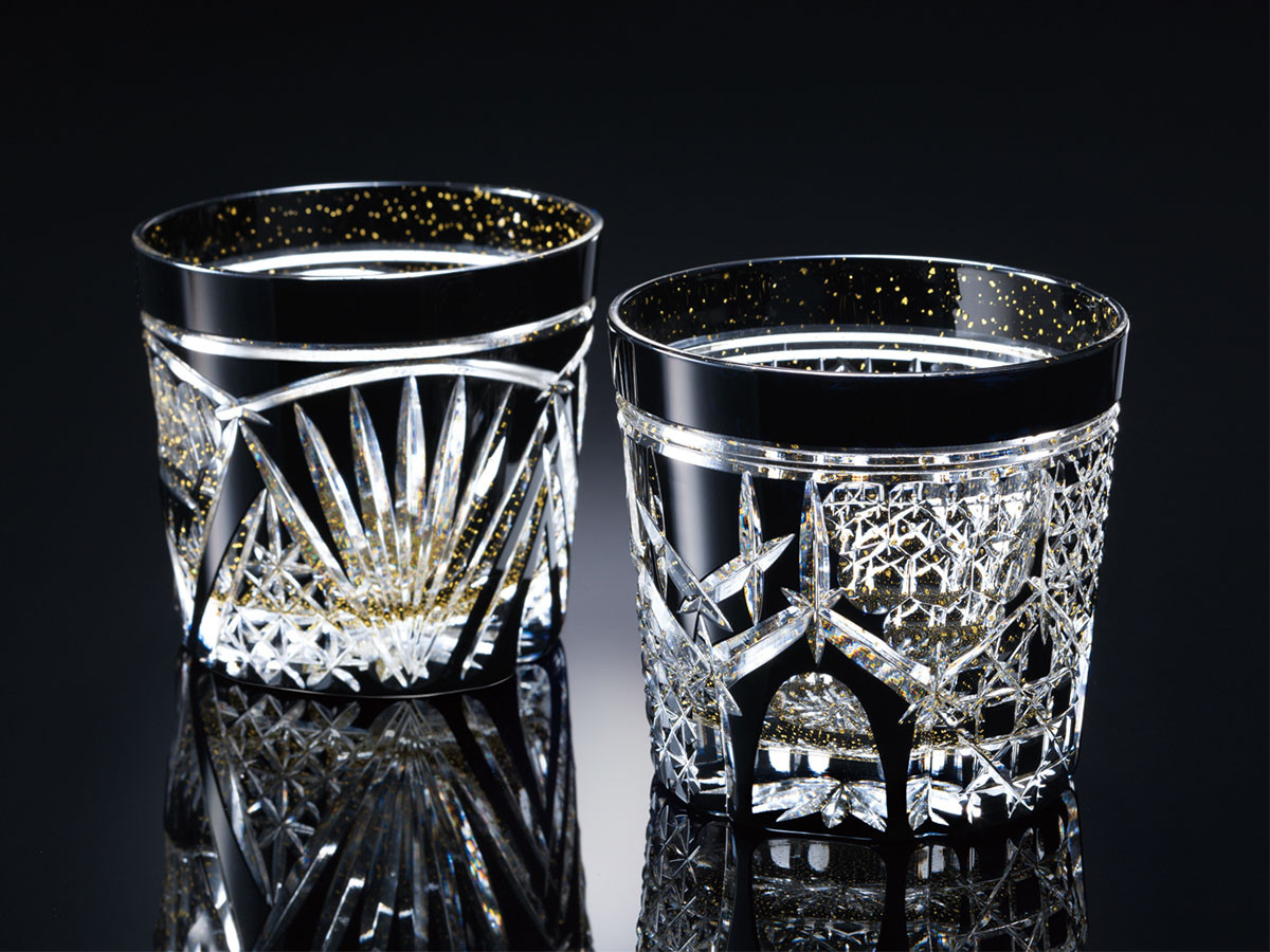 東洋佐々木ガラス KIRIKO Rock Glass / とうようささきガラス 八千代切子 オンザロック 亀甲柄（墨）