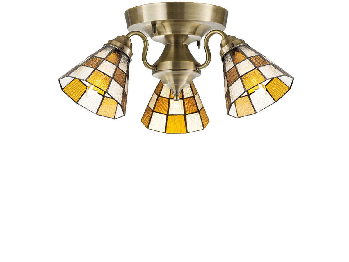 CUSTOM SERIES
3 Ceiling Lamp × Stained Glass Checker / カスタムシリーズ
3灯シーリングランプ × ステンドグラス（チェッカー） （ライト・照明 > シーリングライト） 9