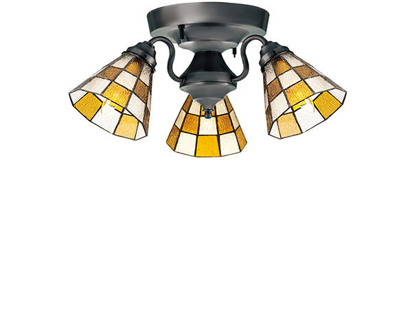 CUSTOM SERIES
3 Ceiling Lamp × Stained Glass Checker / カスタムシリーズ
3灯シーリングランプ × ステンドグラス（チェッカー） （ライト・照明 > シーリングライト） 1