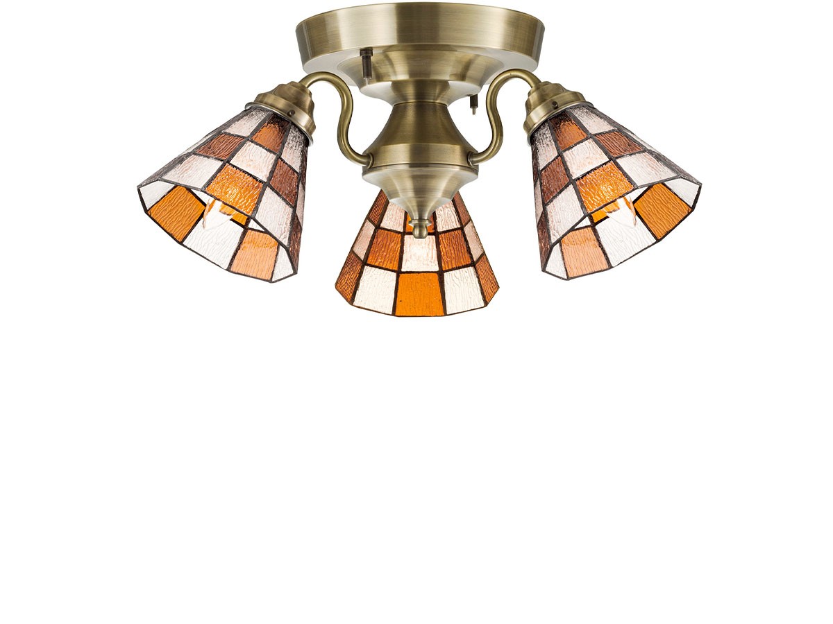 CUSTOM SERIES
3 Ceiling Lamp × Stained Glass Checker / カスタムシリーズ
3灯シーリングランプ × ステンドグラス（チェッカー） （ライト・照明 > シーリングライト） 9