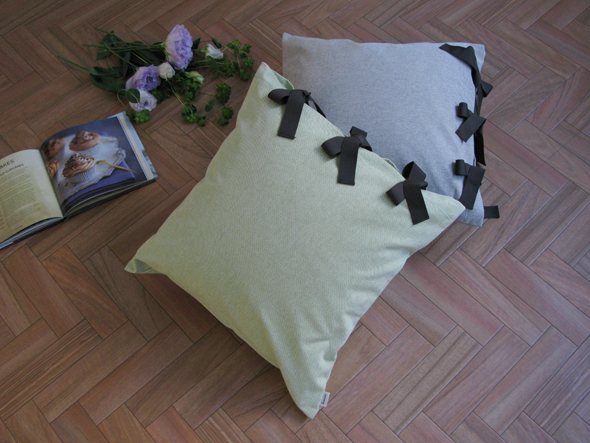 canvas chambray cushion cover ribbon SQ 2