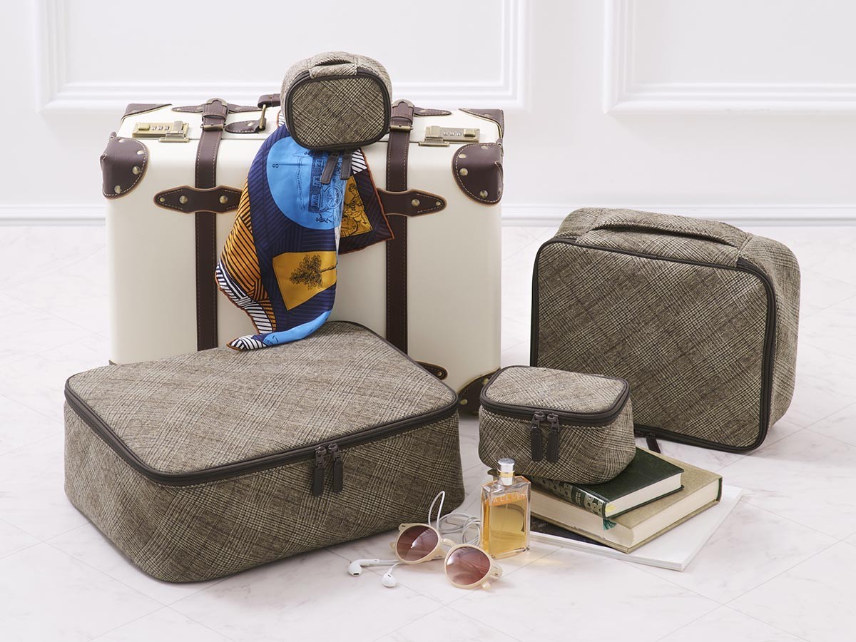 HOTEL LIKE INTERIOR Posh Plaid Pouch / ホテルライクインテリア ポッシュプレイドポーチ 刺繍入り4点セット（サンド × ブラウン） （インテリア雑貨 > その他インテリア雑貨） 3
