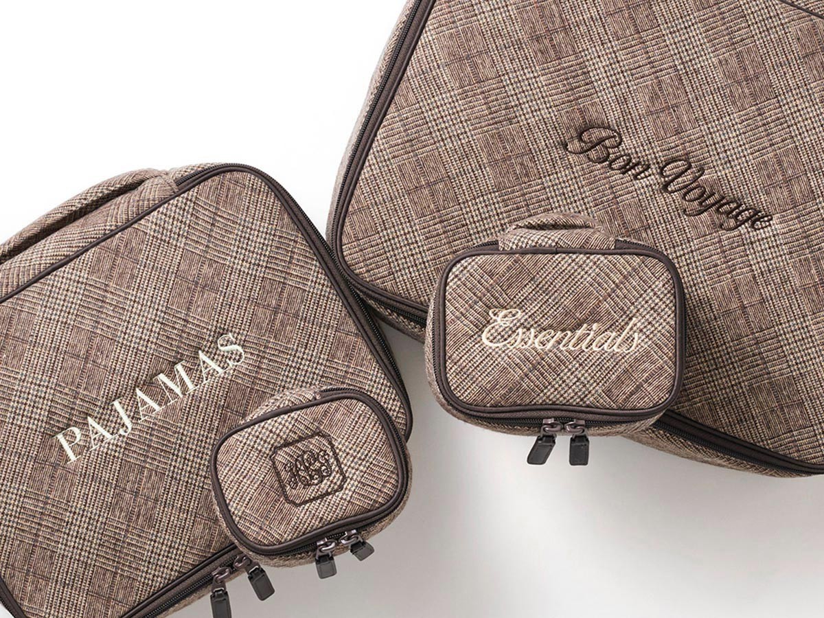 HOTEL LIKE INTERIOR Posh Plaid Pouch / ホテルライクインテリア ポッシュプレイドポーチ 刺繍入り4点セット（サンド × ブラウン） （インテリア雑貨 > その他インテリア雑貨） 2