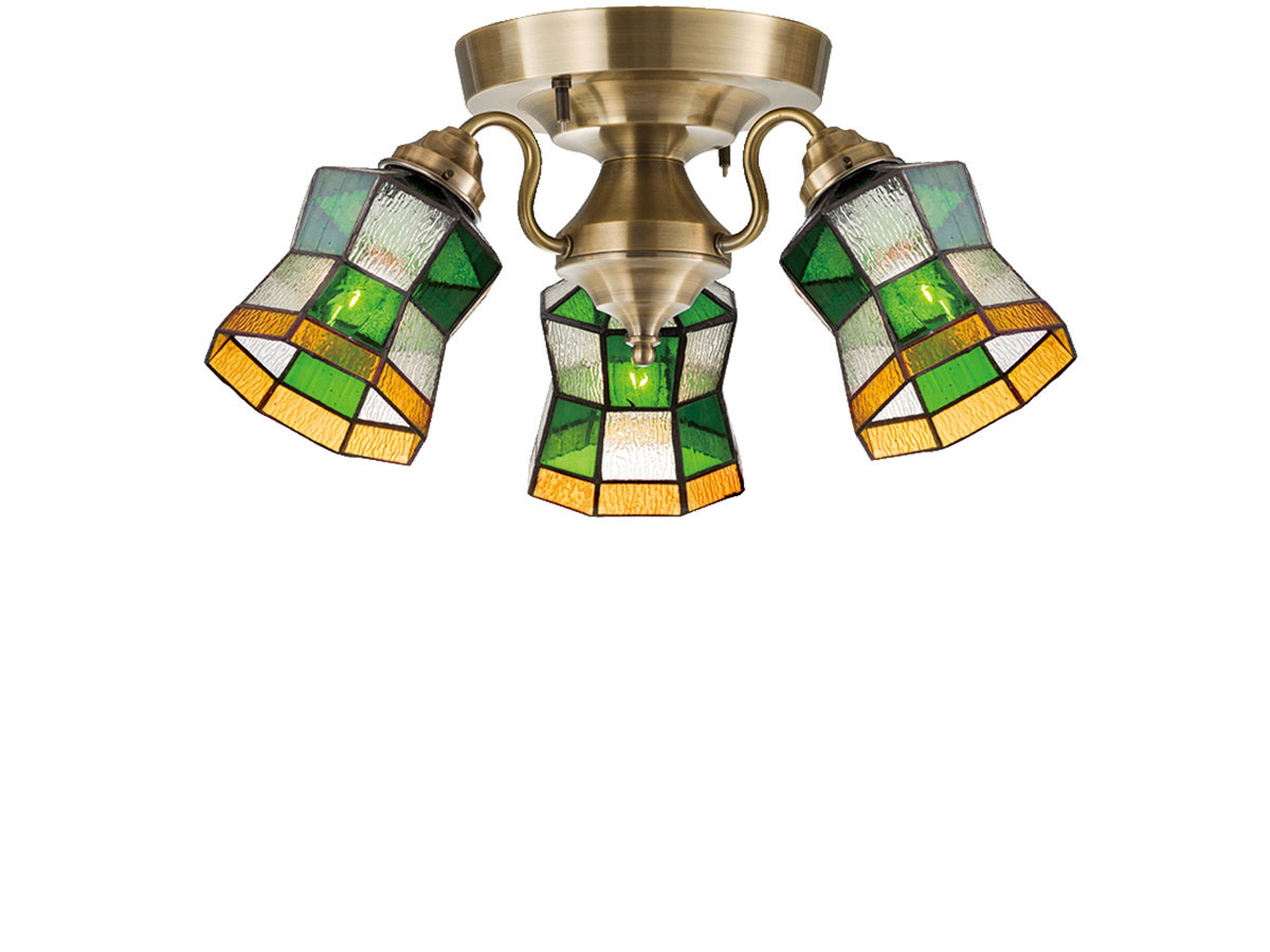 CUSTOM SERIES
3 Ceiling Lamp × Stained Glass Helm / カスタムシリーズ
3灯シーリングランプ × ステンドグラス（ヘルム） （ライト・照明 > シーリングライト） 10