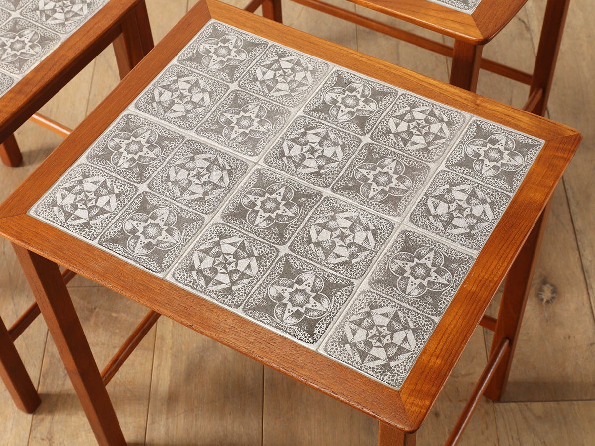 Lloyd's Antiques Real Antique 
Tile Top Nest Of Tables / ロイズ・アンティークス デンマークアンティーク家具
タイルトップ ネストテーブル QH008009 （テーブル > サイドテーブル） 12