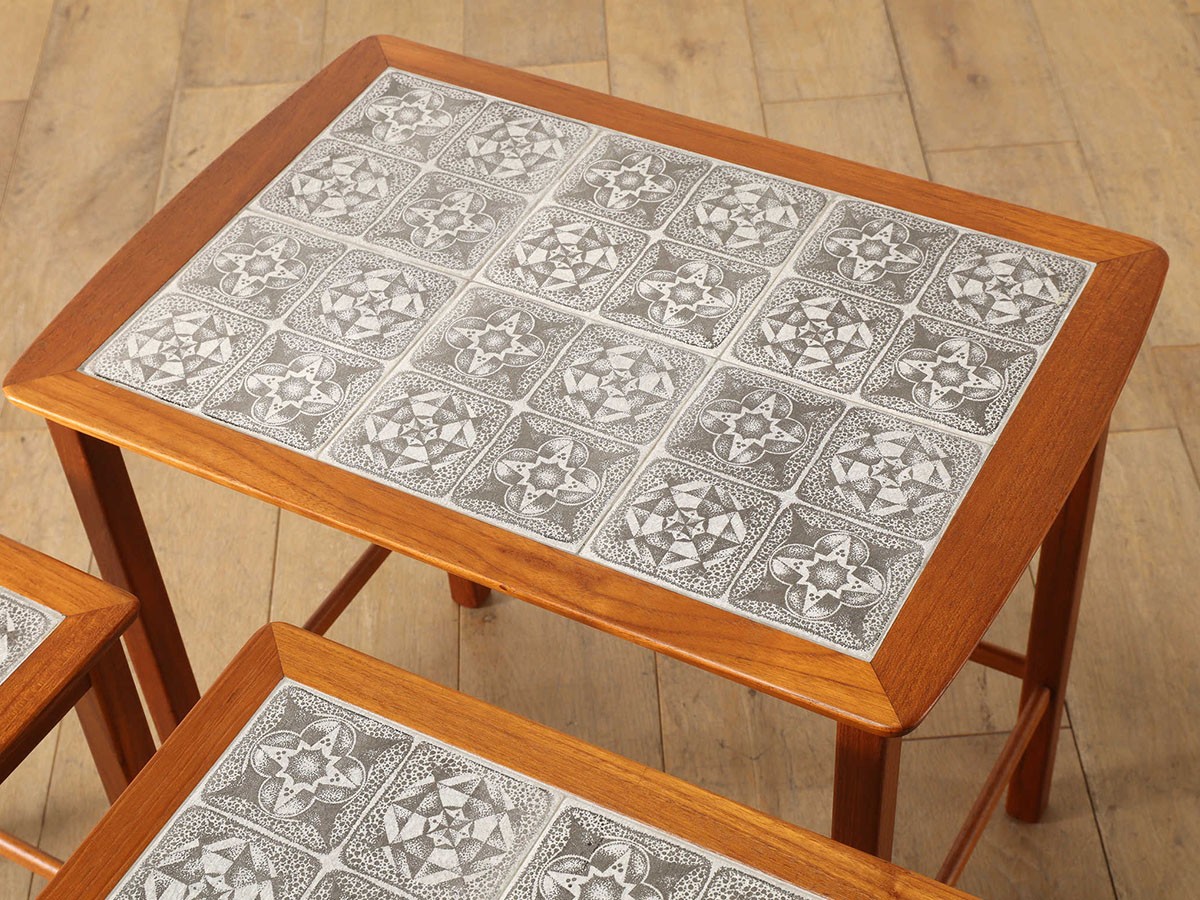 Lloyd's Antiques Real Antique 
Tile Top Nest Of Tables / ロイズ・アンティークス デンマークアンティーク家具
タイルトップ ネストテーブル QH008009 （テーブル > サイドテーブル） 10