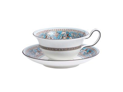 WEDGWOOD FLORENTINE TURQUOISE TEACUP & SAUCER / ウェッジウッド フロレンティーン ターコイズ  ティーカップ & ソーサー ピオニー - インテリア・家具通販【FLYMEe】