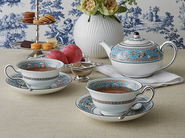 WEDGWOOD FLORENTINE TURQUOISE TEACUP & SAUCER / ウェッジウッド フロレンティーン ターコイズ  ティーカップ & ソーサー ピオニー - インテリア・家具通販【FLYMEe】