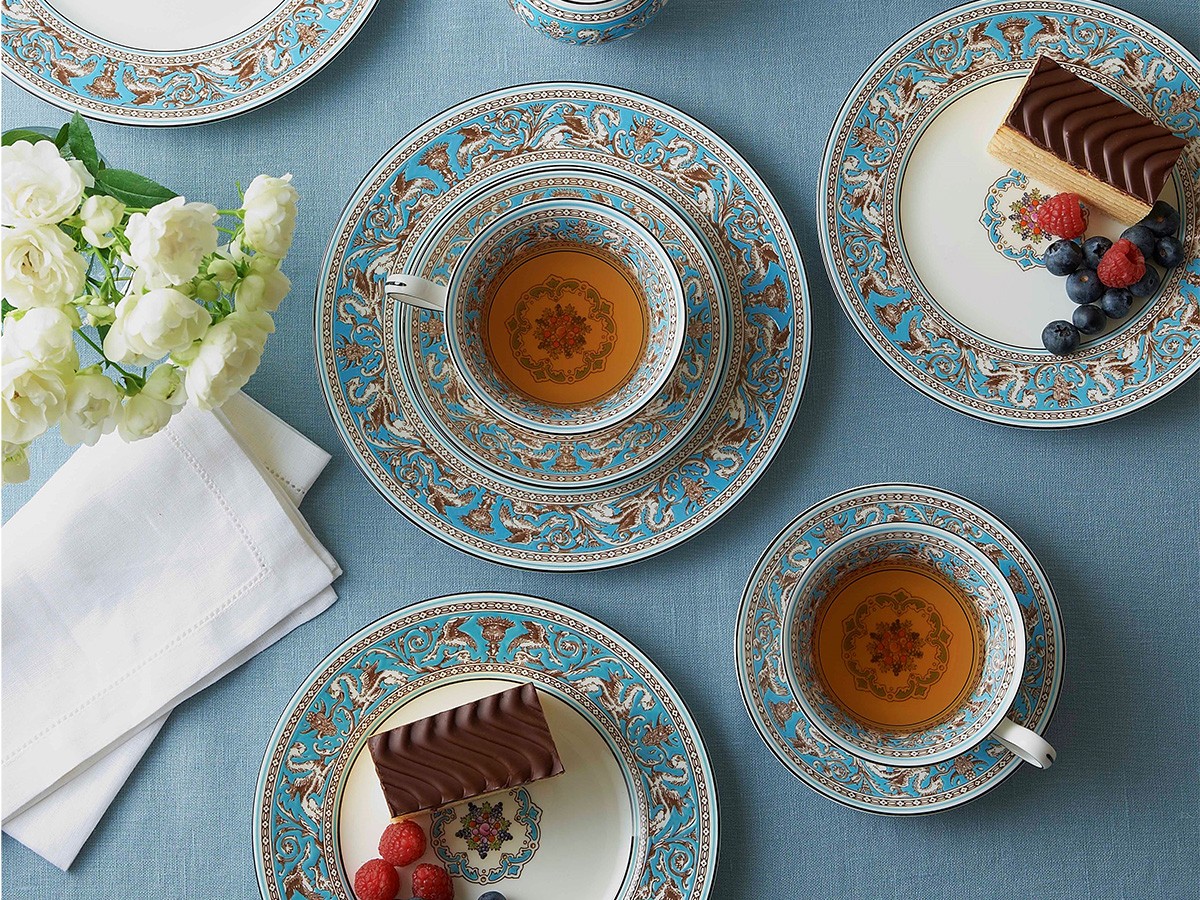 WEDGWOOD FLORENTINE TURQUOISE, TEACUP & SAUCER / ウェッジウッド フロレンティーン ターコイズ,  ティーカップ & ソーサー ピオニー