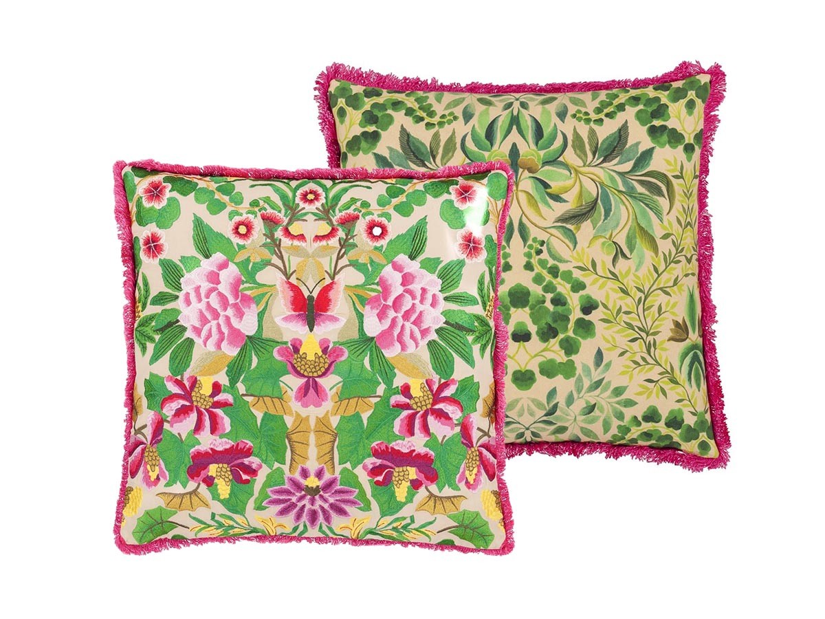 DESIGNERS GUILD Ikebana Damask Embroidered Cushion / デザイナーズギルド イケバナ ダマスク エンブロイダード クッション 50 × 50cm（フューシャ） （クッション > クッション・クッションカバー） 1